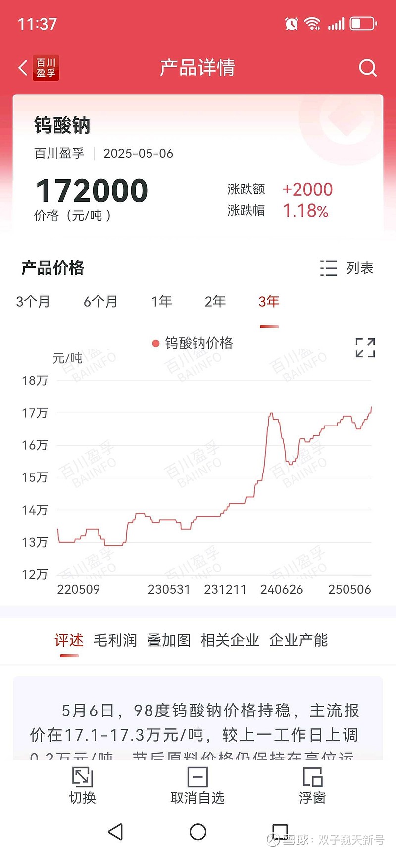 章源钨业：上调1月下半月长单采购报价